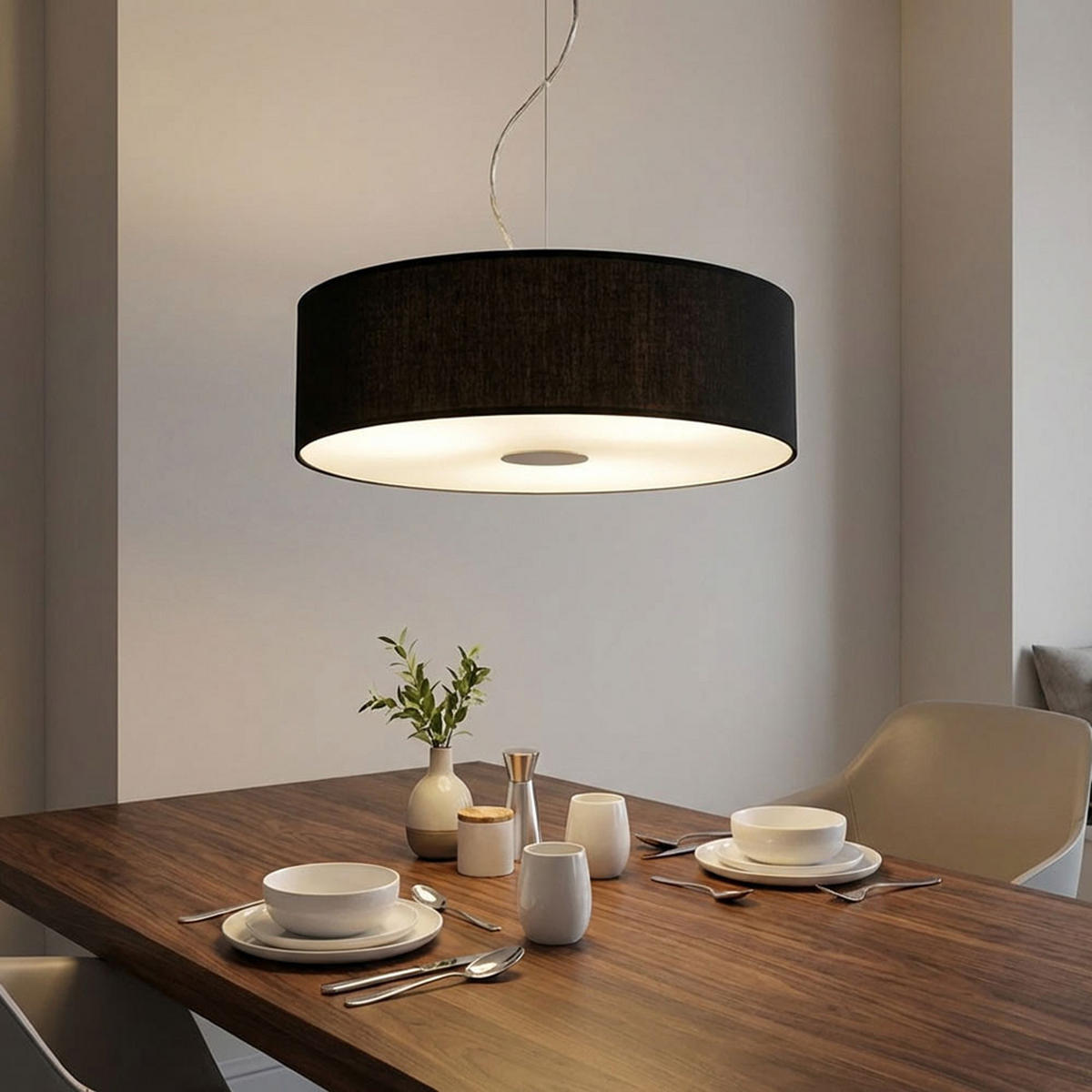 HÄNGELEUCHTE Textilschirm Schwarz gebürstet - Schwarz, Glas (45/45/110cm)