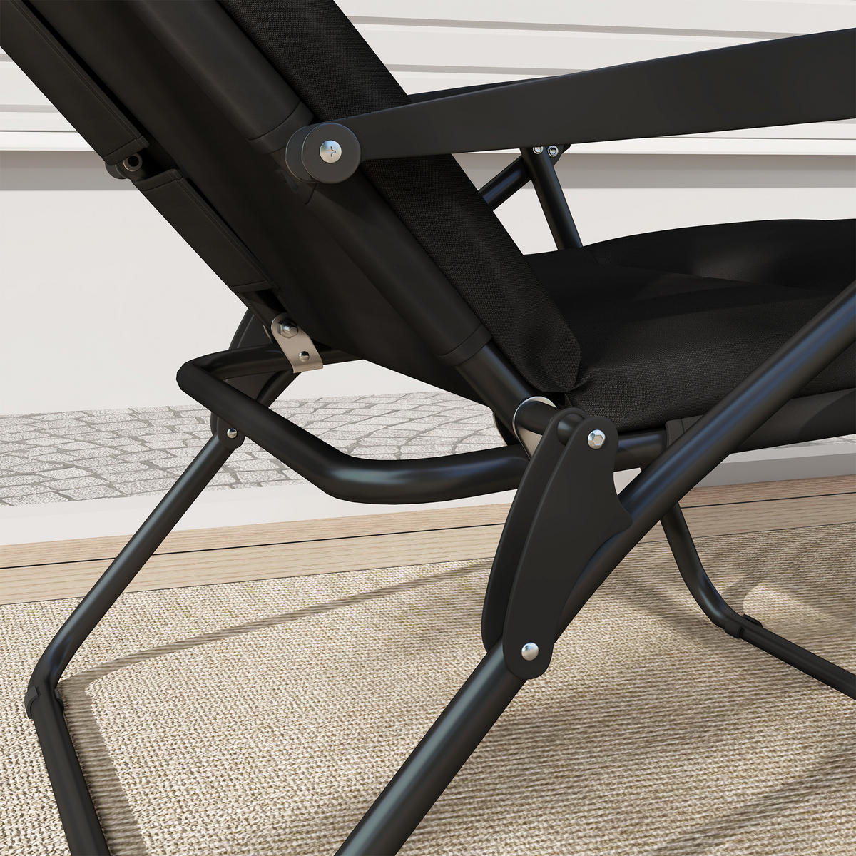 SONNENLIEGE DE-15654 153 cm, 6 Positionen, mit Matratze Schwarz - Schwarz, Metall (58.5/89/153cm) - ComfortXL