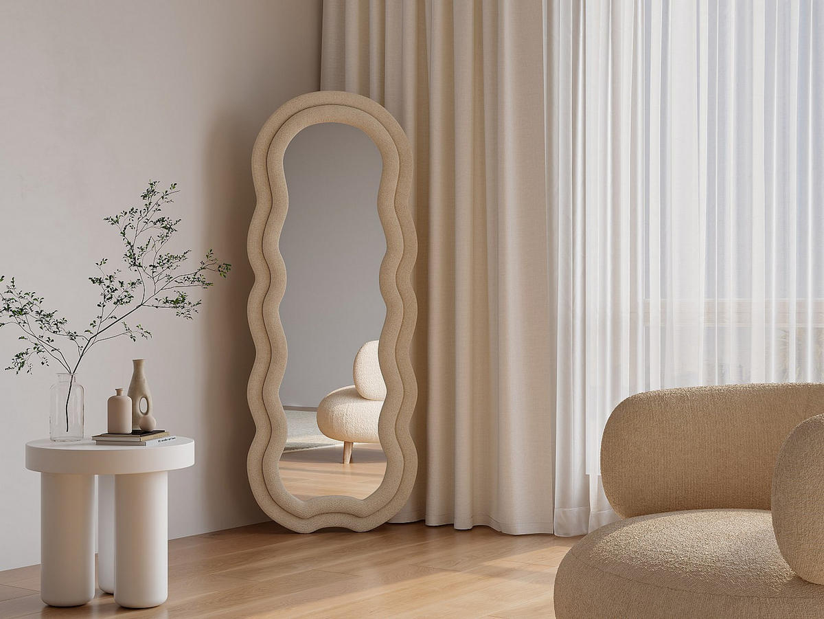 WANDSPIEGEL - 60 cm x 3 cm - Samt - Beige - LINOA - Beige, Holz/Textil (60/160/3cm) - Vente-Unique