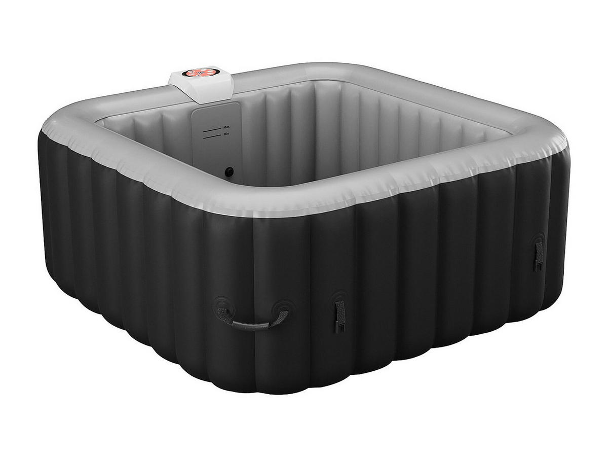 AUFBLASBARER Whirlpool für 4 Personen - quadratisch - 154 x 154 x 65 cm - 120 Wasserdüsen - Schwarz & Grau - B-COSY II - Schwarz, Kunststoff (154/65/154cm) - Vente-Unique