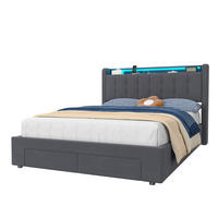 POLSTERBETT 140/200 cm mit Stauraum und Steckdose, mit Schubladen, ohne Matratze - Grau, Holzwerkstoff/Textil (140/200cm) - STILVORA