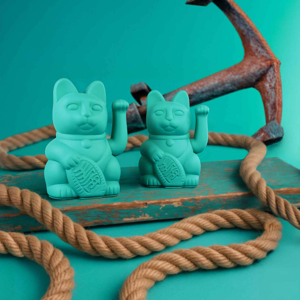 WINKEKATZE Lucky Cat Classic, Kunststoff, Türkis, ca. 15 cm - Blau, Kunststoff (8.5/15/10.5cm) - Donkey Products