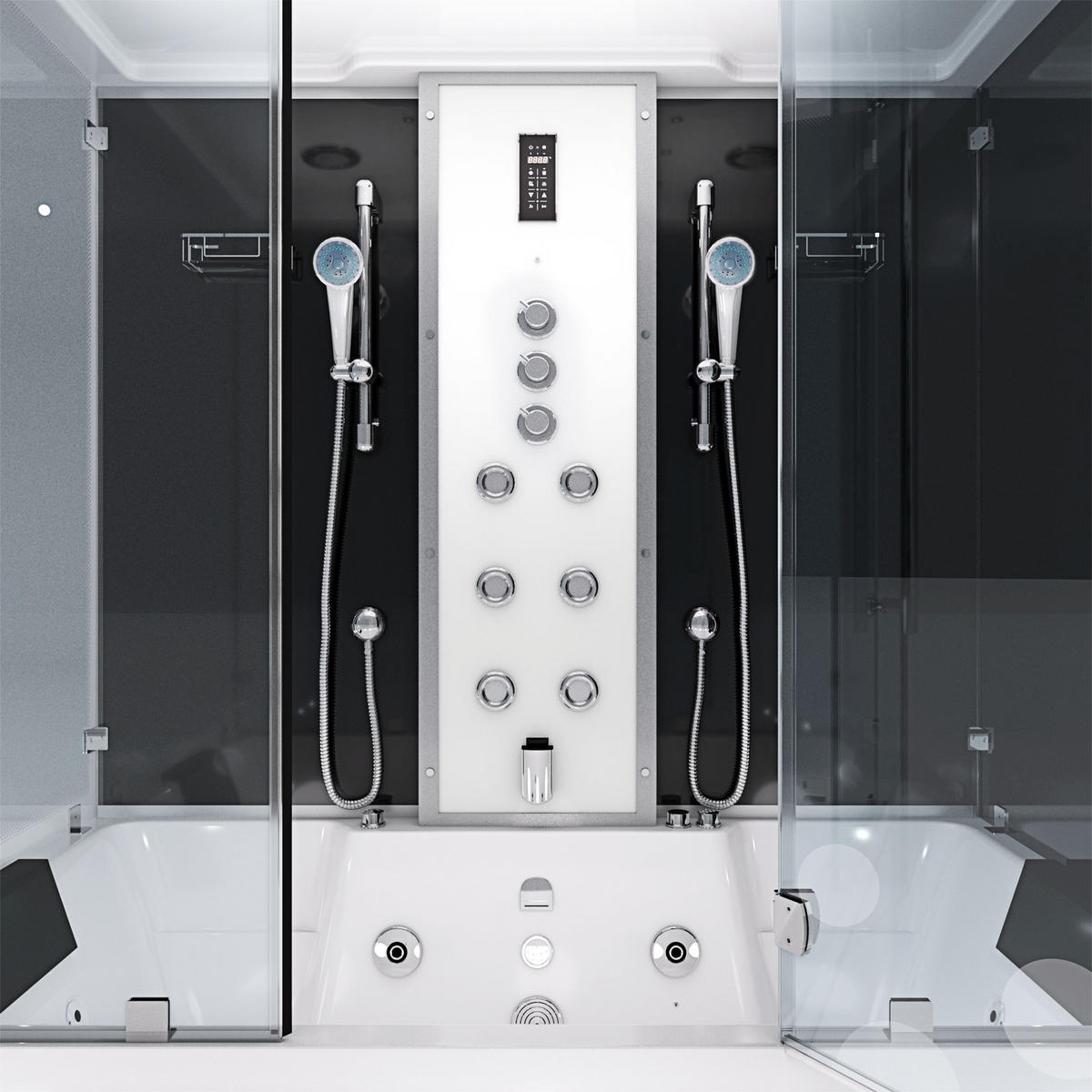 BADEWANNE Dusche K80-SW-TH-C-EA Duschtempel - Schwarz, Glas/Kunststoff (180/100/228cm) - AcquaVapore by Sandra Jentho