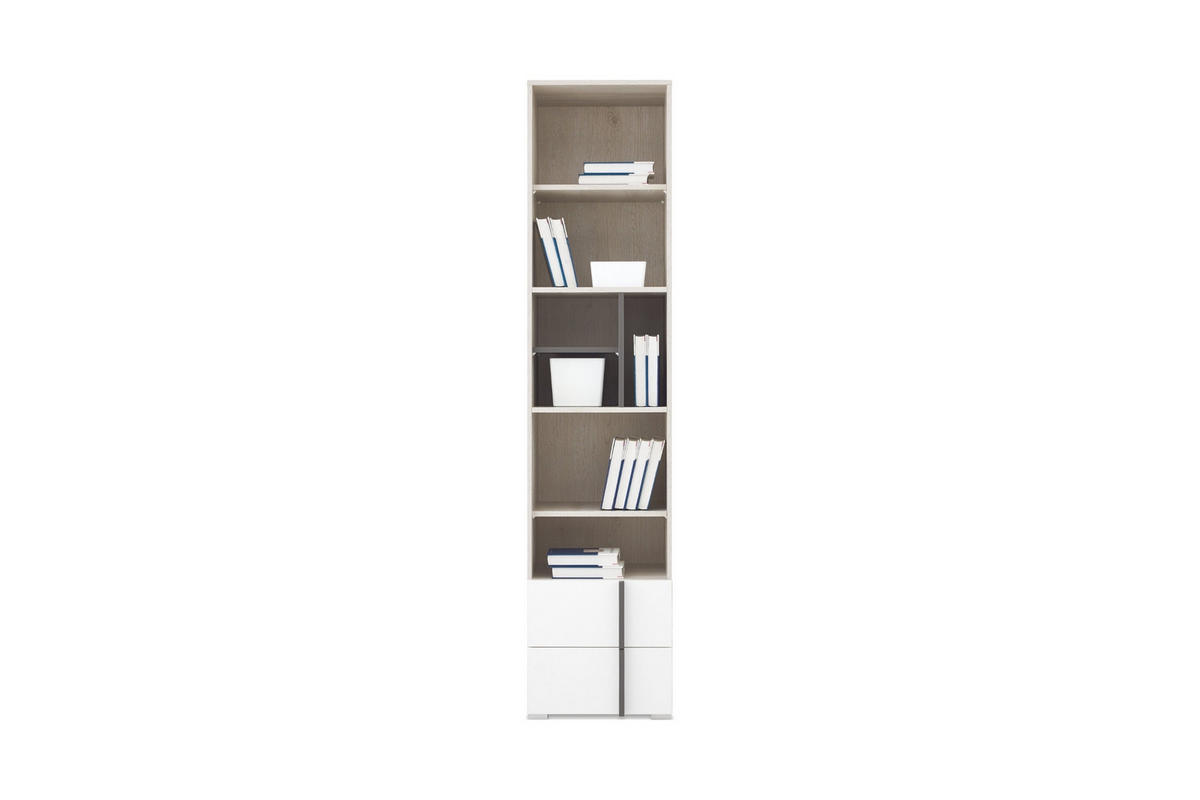 JUGENDZIMMER-SET REMI A 7-teilig in Eichenweiß / Weiß Matt / Anthrazit - Eichefarben/Anthrazit, Holzwerkstoff (505/195/55cm) - Deine Möbel 24