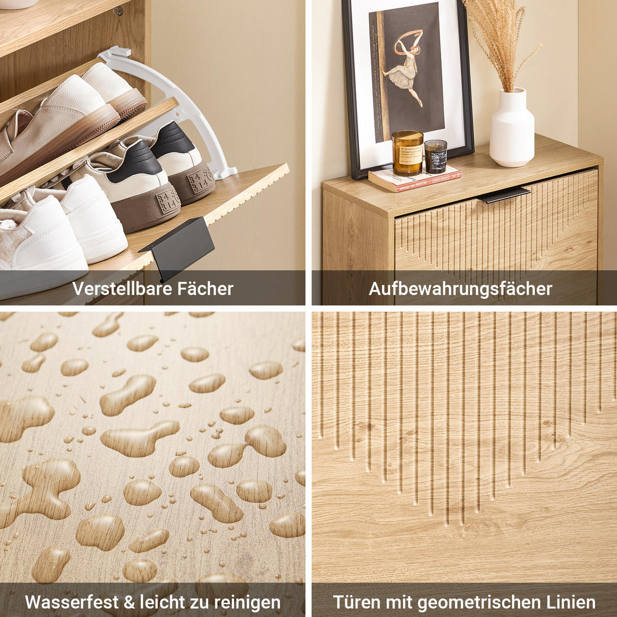 SCHUHSCHRANK Schmal Schuhkipper Natur - Naturfarben, Holzwerkstoff (60/88/24cm) - SoBuy
