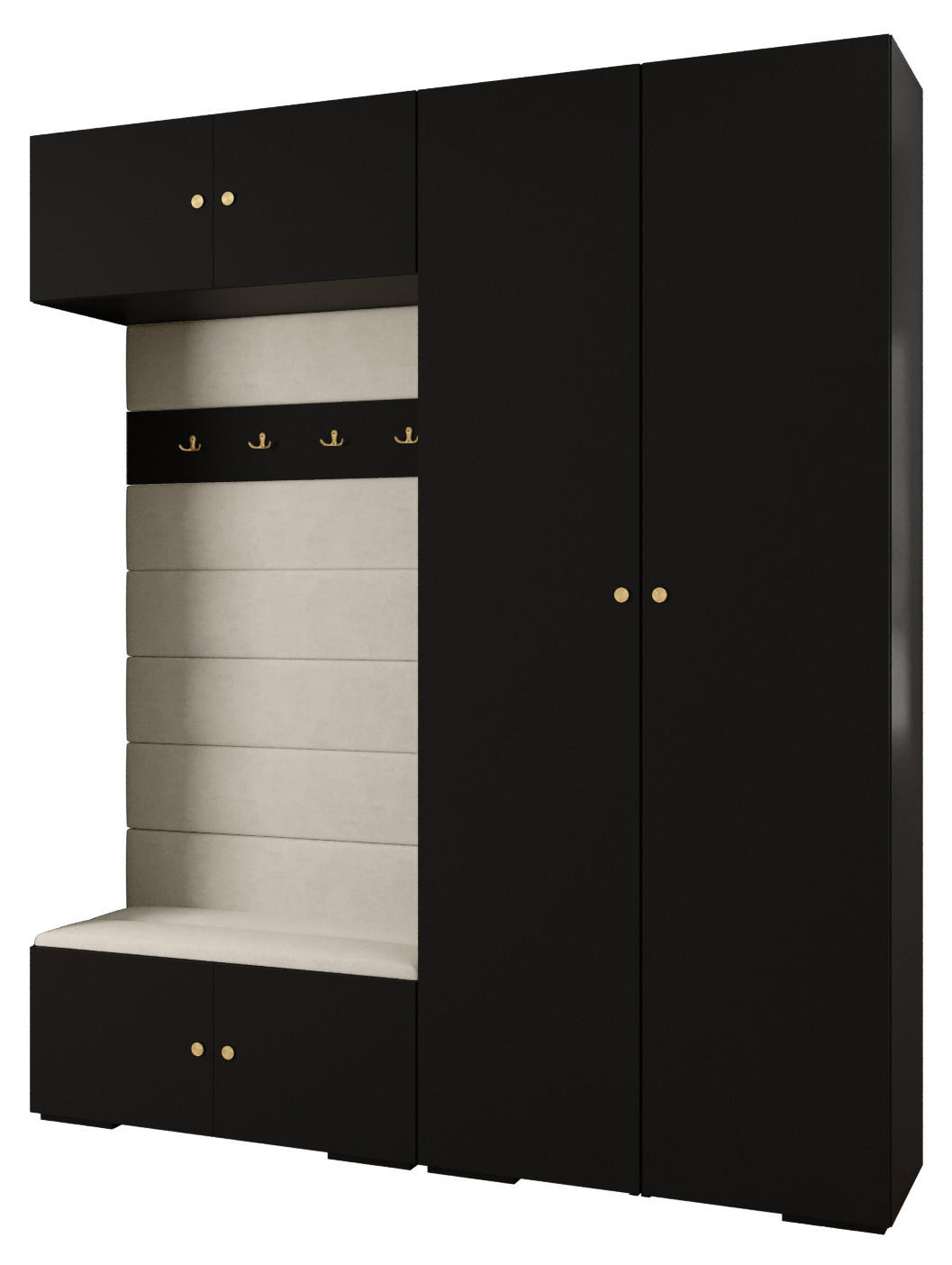 Abiks Möbel Garderoben-Set Schwarz, Beige, Gold 200x236.7x47 cm