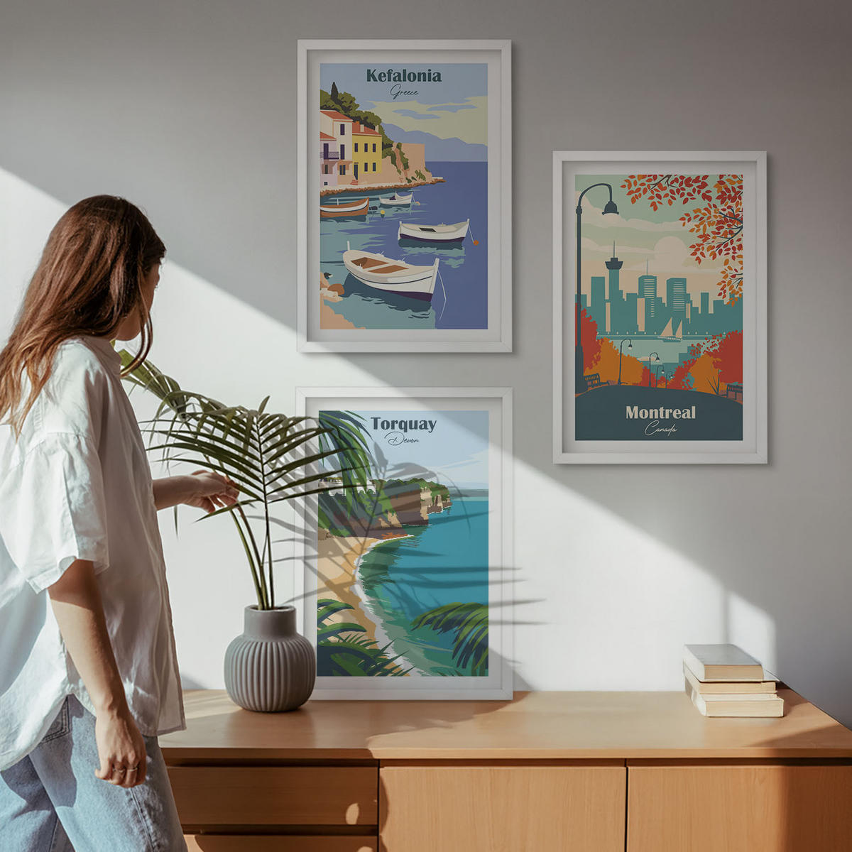 WANDBILDER 3er-Set - 40x60 cm Weißer Rahmen - Stadtansichten aus Griechenland, Kanada und Australien - Weiß, Kunststoff (40/60cm) - ArtPrintCave