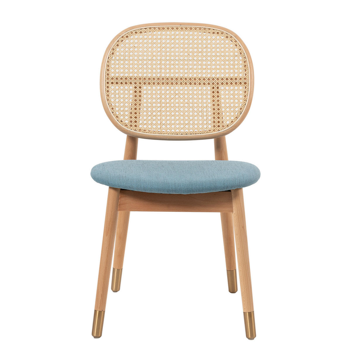 ESSZIMMERSTUHL - 2er-Set, Rattan & Webstoff / Buche massiv - Blau, Naturmaterialien (55/84/48cm) - home24