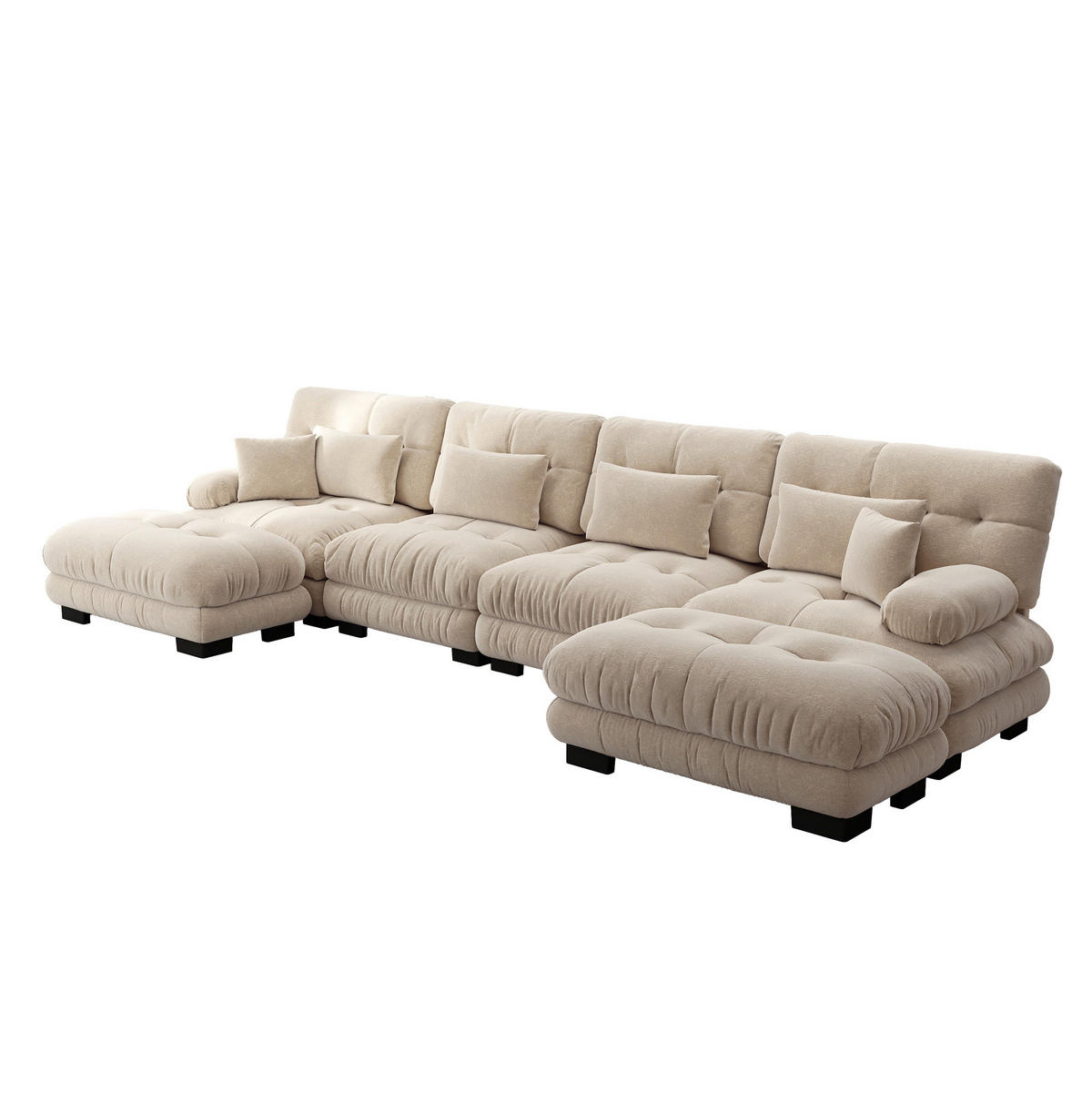WOHNLANDSCHAFT aus Chenille Hellbraun modular mit beweglichen Ottomane, U- oder L-Form und Cloud-Komfort - Cappuccino, Textil (406/81/145cm) - Modfu