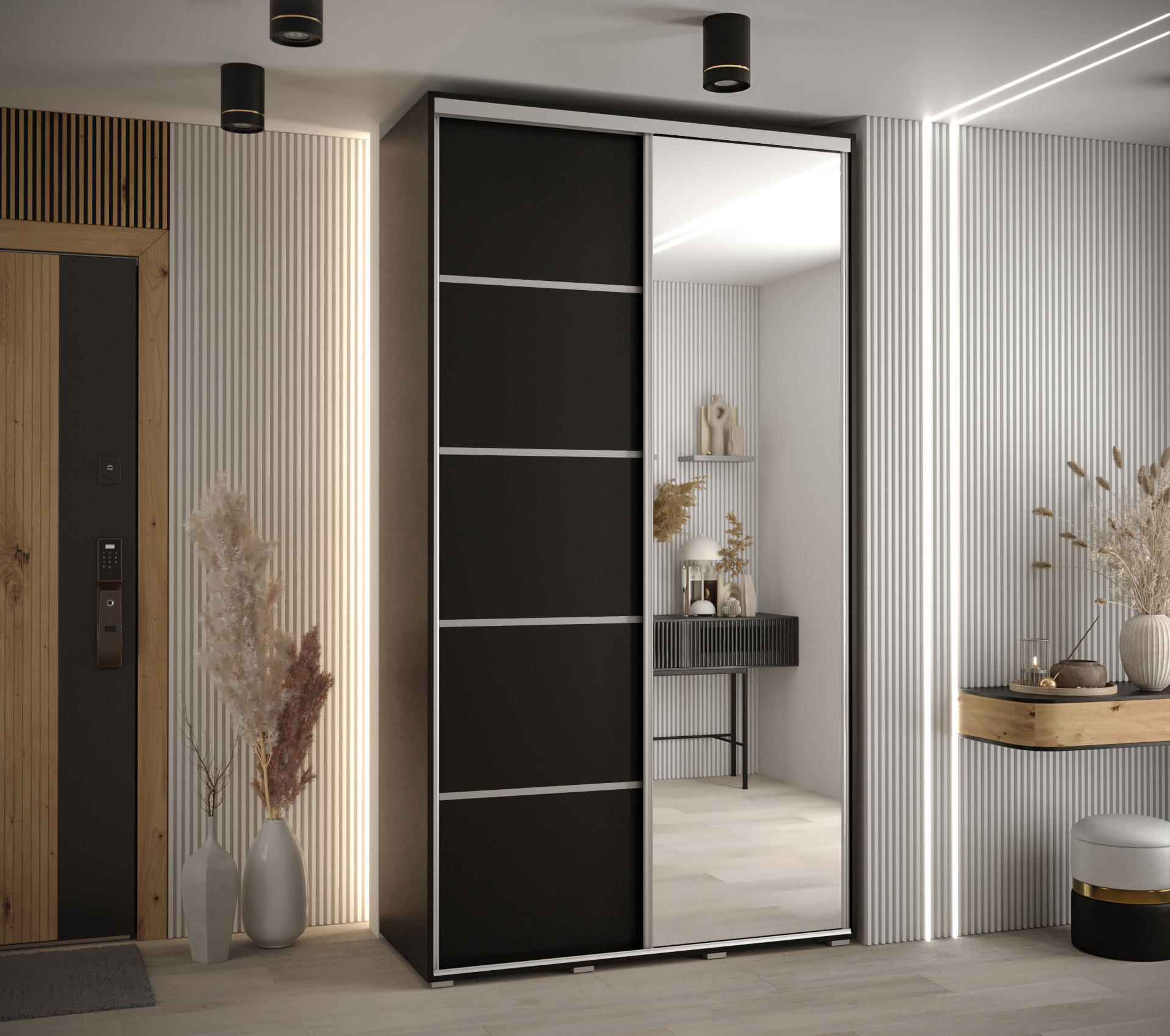 SCHWEBETÜRENSCHRANK 235,2/140/60 2-türig - Silberfarben/Schwarz, Holz/Metall (140/235/60cm) - Abiks Möbel