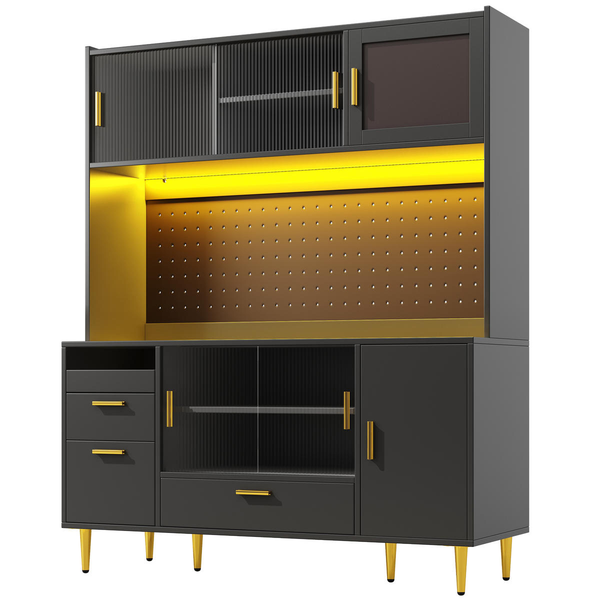 BUFFETSCHRANK Schwarz 140/40/180 cm - Schwarz, Holz (140/180/40cm) - PANGIVO