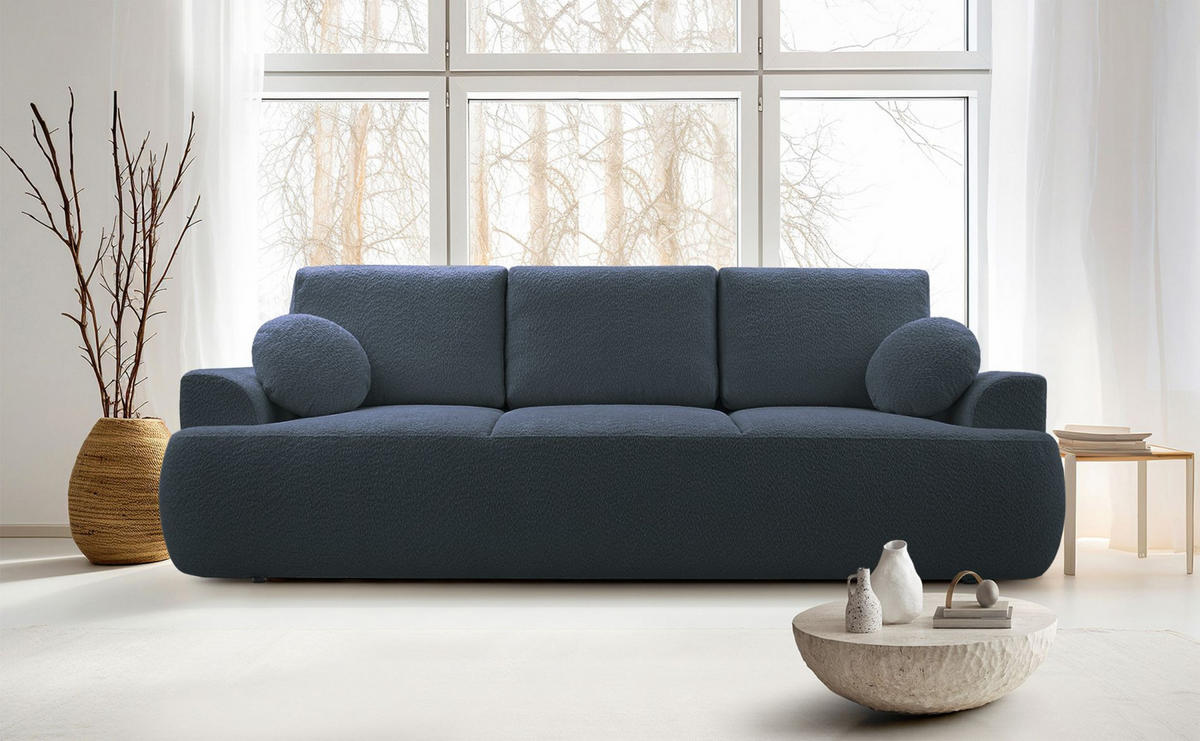 3-SITZER SOFA Barletto Dunkelgrau Bouclé - Dunkelgrau/Schwarz, Holz/Textil (248/94/110cm) - Selsey