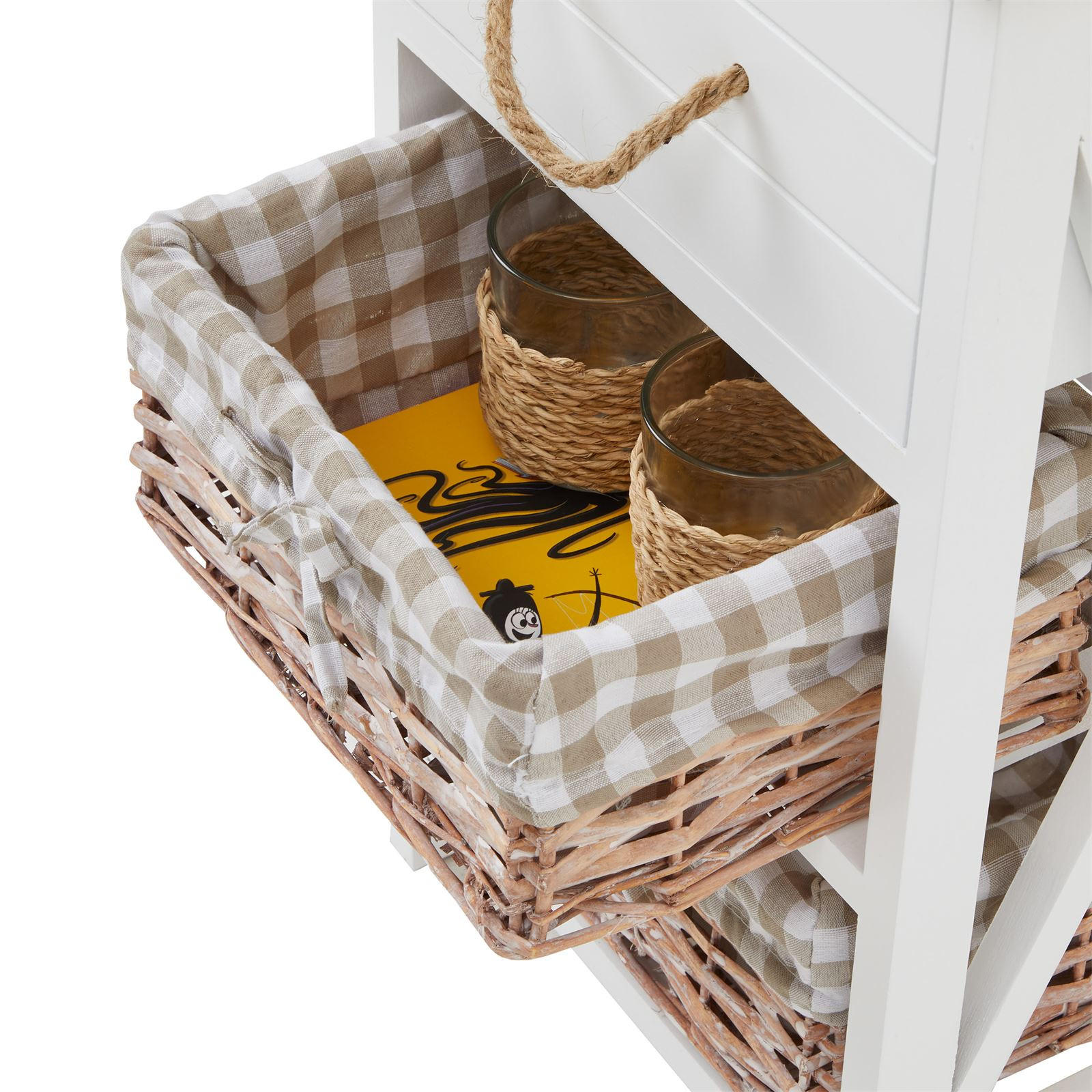 Thumbnail - CARO-Möbel Nachttisch, Weiß, Holz, Paulownia, Vintage, 32x55x26 cm, Schlafzimmer, Nachttische