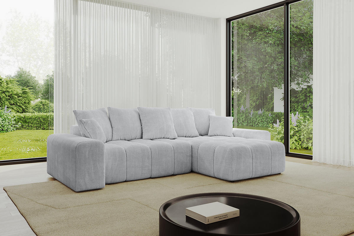 ECKSOFA Ottomane rechts ENIL-L 297x189x68 Grau Cord - Grau, Holzwerkstoff/Kunststoff (189/297cm) - ALTDECOR