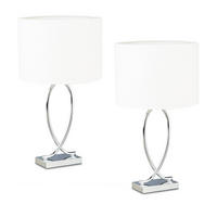 2XTISCHLAMPE - Silberfarben, Textil/Metall (18/28/51cm) - Relaxdays