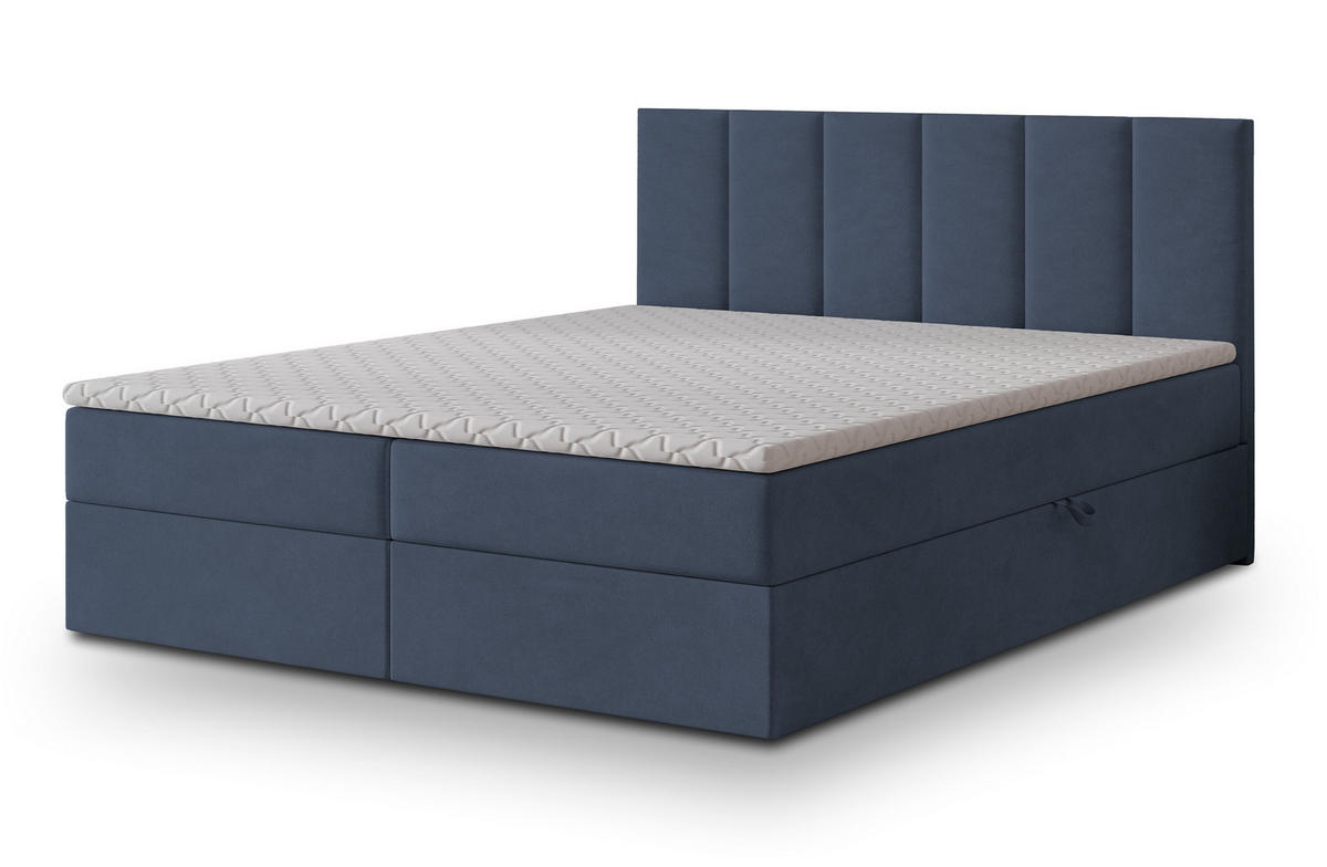 BOXBETT MERIL 160x200 cm mit Matratze und Topper - Blau - Blau, Holz (160/200cm) - MASSENO