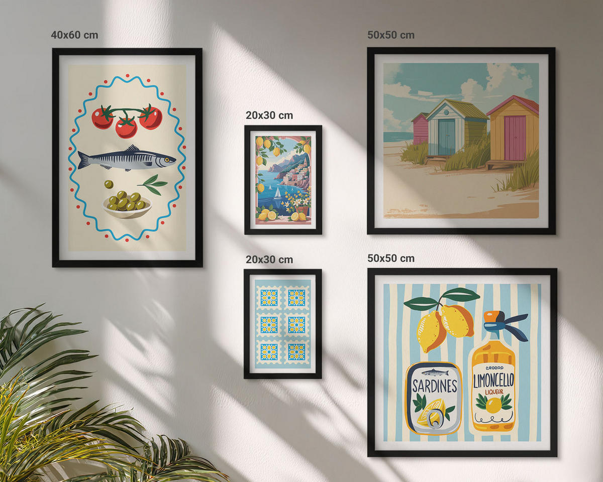 WANDBILDER 5er-Set - 50x50 cm & 20x30 cm & 40x60 cm Schwarzer Rahmen - Blumenwein Mailand Paris - Schwarz, Kunststoff (40/60cm) - ArtPrintCave