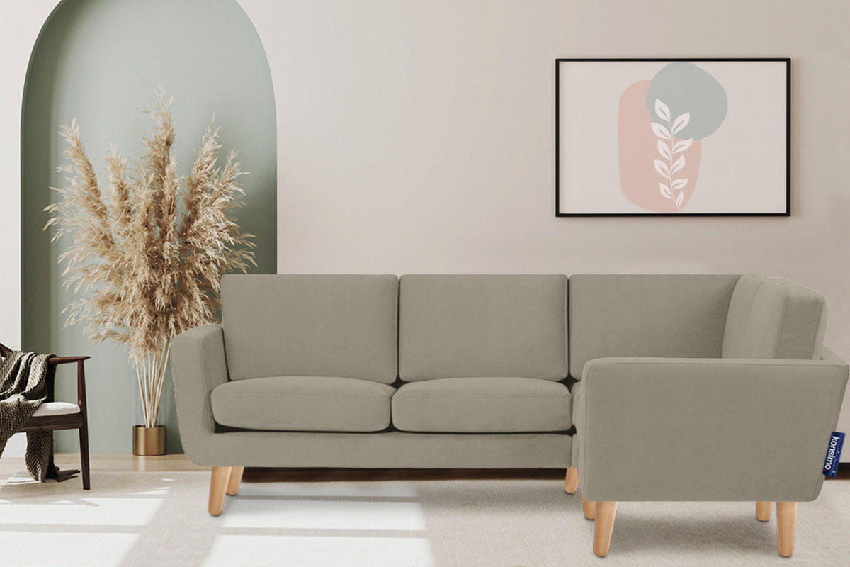 ECKSOFA-RECHTS TAGIO 3/4 Sitzer, Beige - Beige/Braun, Buchenholz/Textil (220/181cm) - KONSIMO®