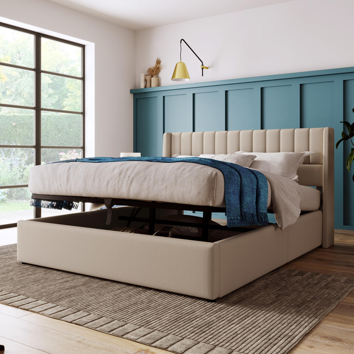 POLSTERBETT Stauraumbett 160/200 cm Beige mit hydraulischem Bettkasten Mit Matratze - Beige, Textil (160/200cm) - OKWISH