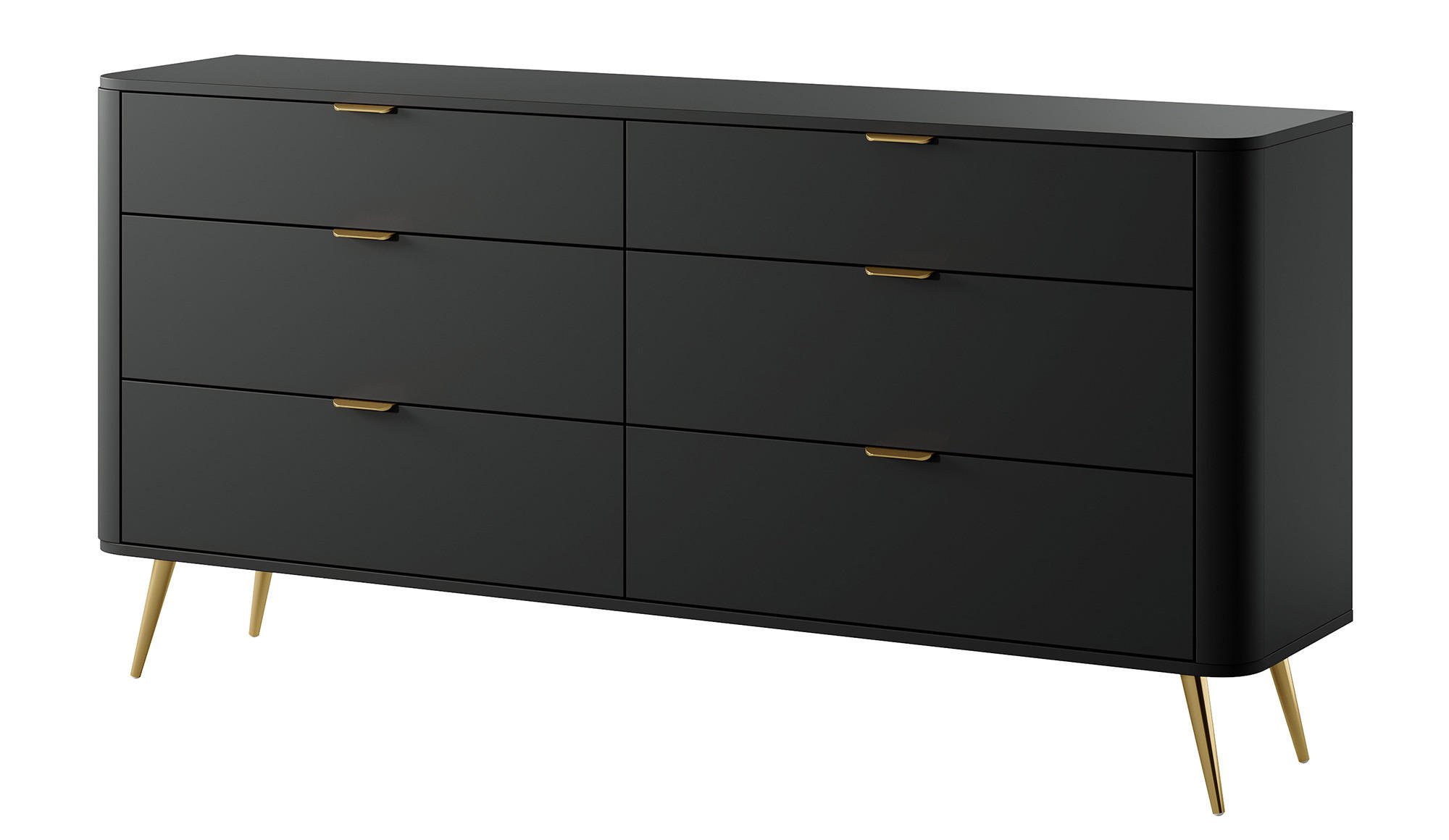 KOMMODE Oval Schwarz 172 cm - Goldfarben/Schwarz, Holzwerkstoff/Metall (172/84/38cm) - Selsey