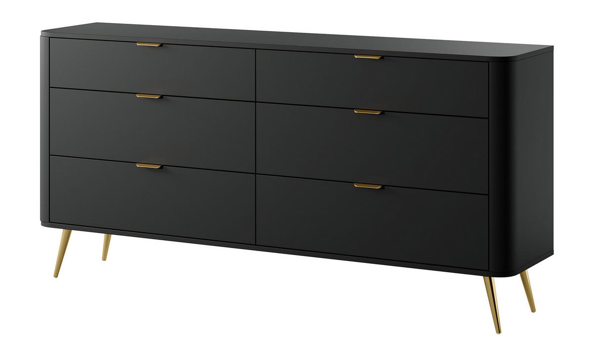 KOMMODE Oval Schwarz 172 cm - Goldfarben/Schwarz, Holzwerkstoff/Metall (172/84/38cm) - Selsey