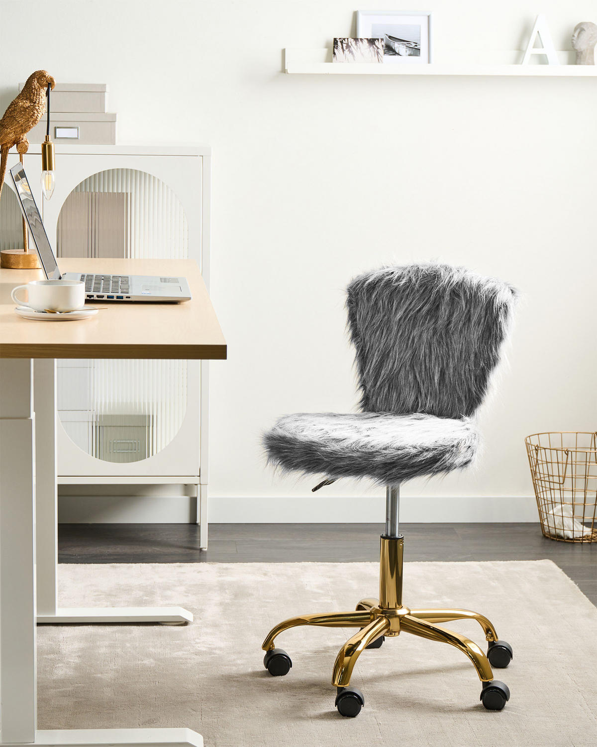 SCHREIBTISCHSTUHL Grau Margate - Goldfarben/Schwarz, Kunststoff (44/77/38cm) - Beliani