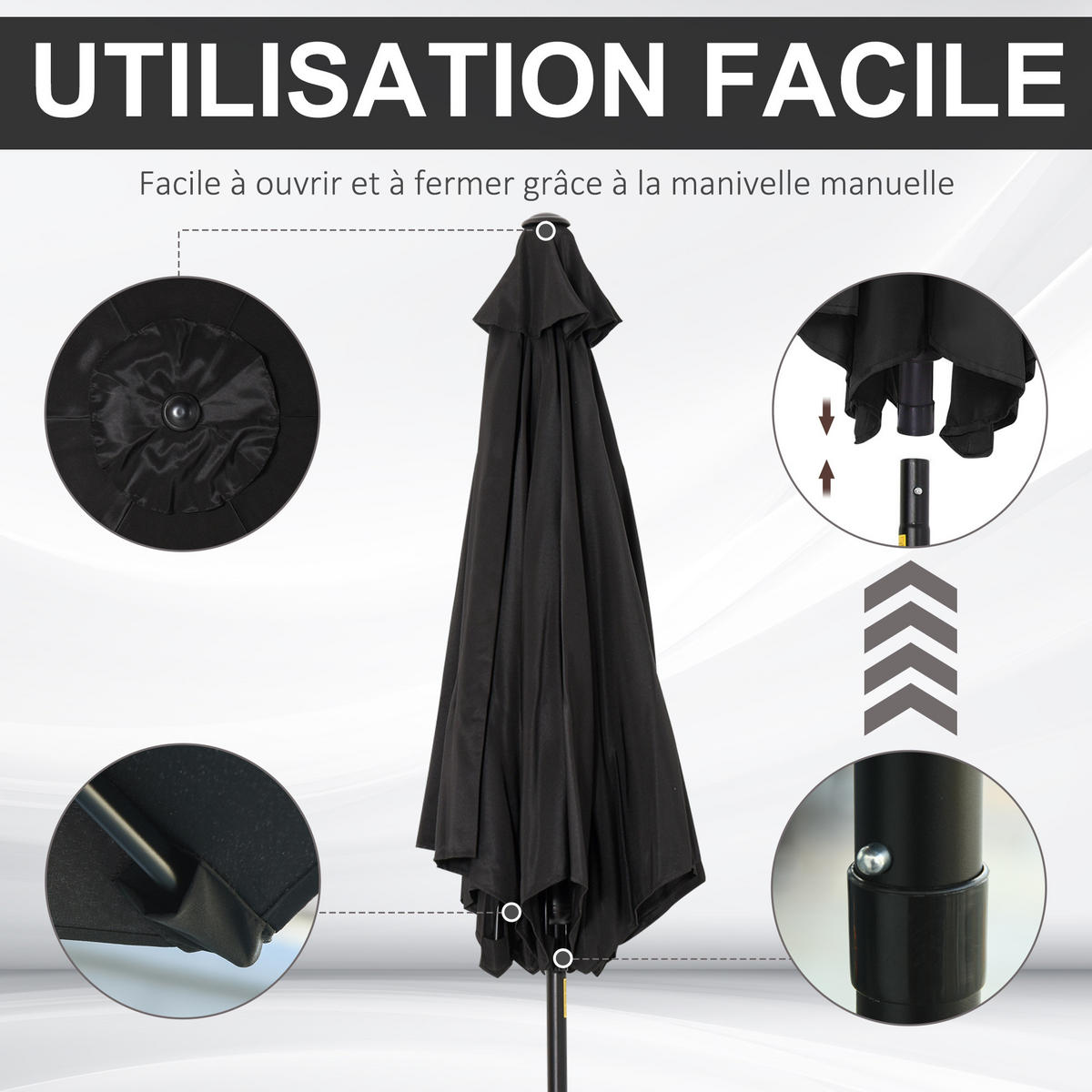 SONNENSCHIRM DE-11491 Ø260/235 cm Schwarz - Schwarz, Metall (260/260cm) - ComfortXL