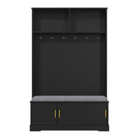 GARDEROBENSET in Schwarz Mit gepolsterter Schuhbank & 6 goldenen Haken - Schwarz, Holzwerkstoff (120/191/40cm) - Urban Meuble