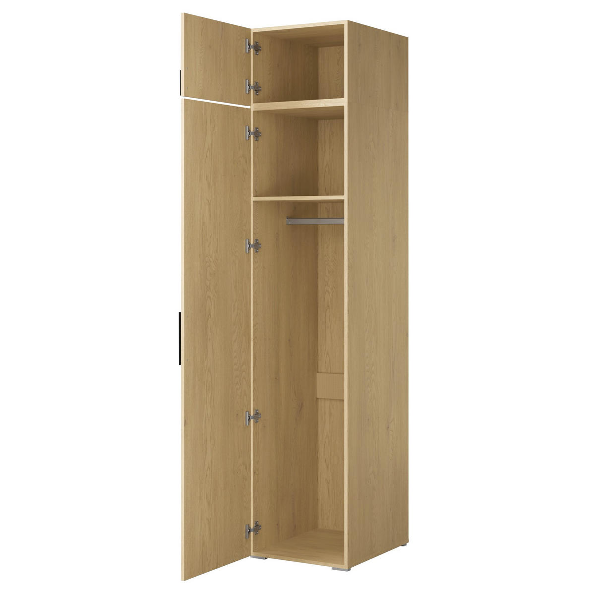 DREHTÜRENSCHRANK mit Aufsatz Napoli 1D 50 Eiche Cremona (schwarzer oder goldener Griff) - Eichefarben/Silberfarben, Holzwerkstoff/Kunststoff (50/35/60cm) - mzm24