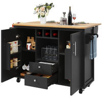 KÜCHENINSEL 137,9/73/92,2 cm aus MDF und Metall mit klappbarer Arbeitsplatte Schwarz - Schwarz, Holzwerkstoff (137.9/92/73cm) - Modenvie