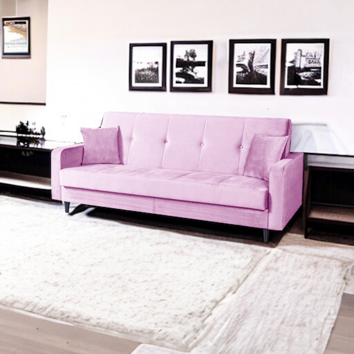 SOFA Luna 213cm im skandinavisches Stil, mit Schlaffunktion und Bettkasten, rosa - Rosa, Kunststoff (213/92/94cm) - Margaret Hadas24