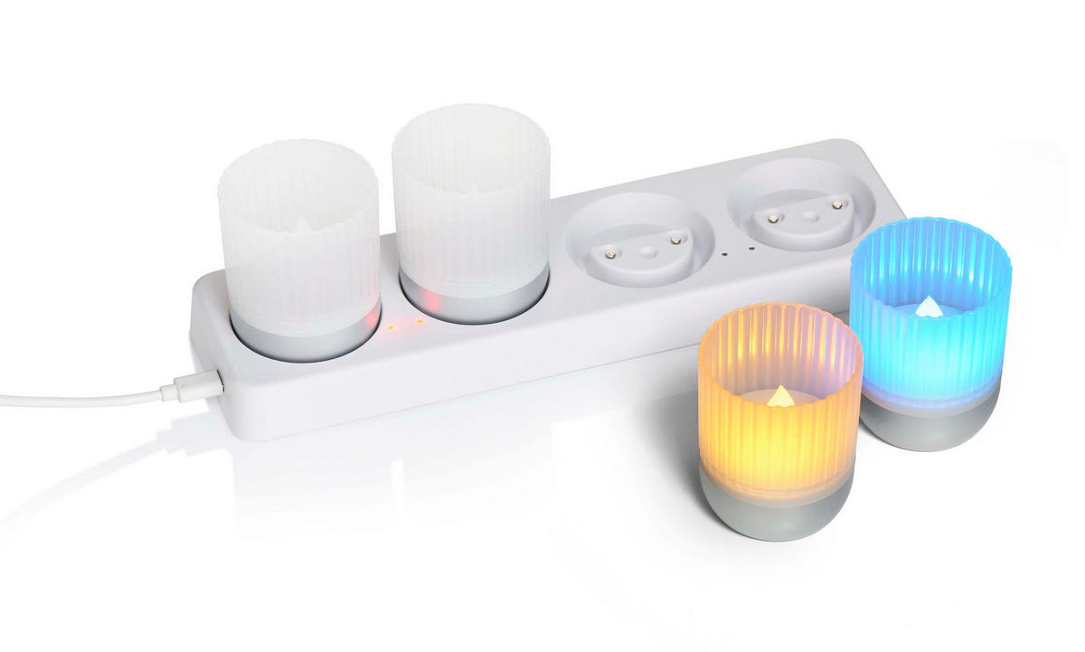 LED-AKKU-LOUNGE-LIGHTS - kabellos mit Touchsensor für Innen und Außen, RGBW Flackereffekt, 4er-Set - Silberfarben, Kunststoff (5/5/7cm) - Northpoint