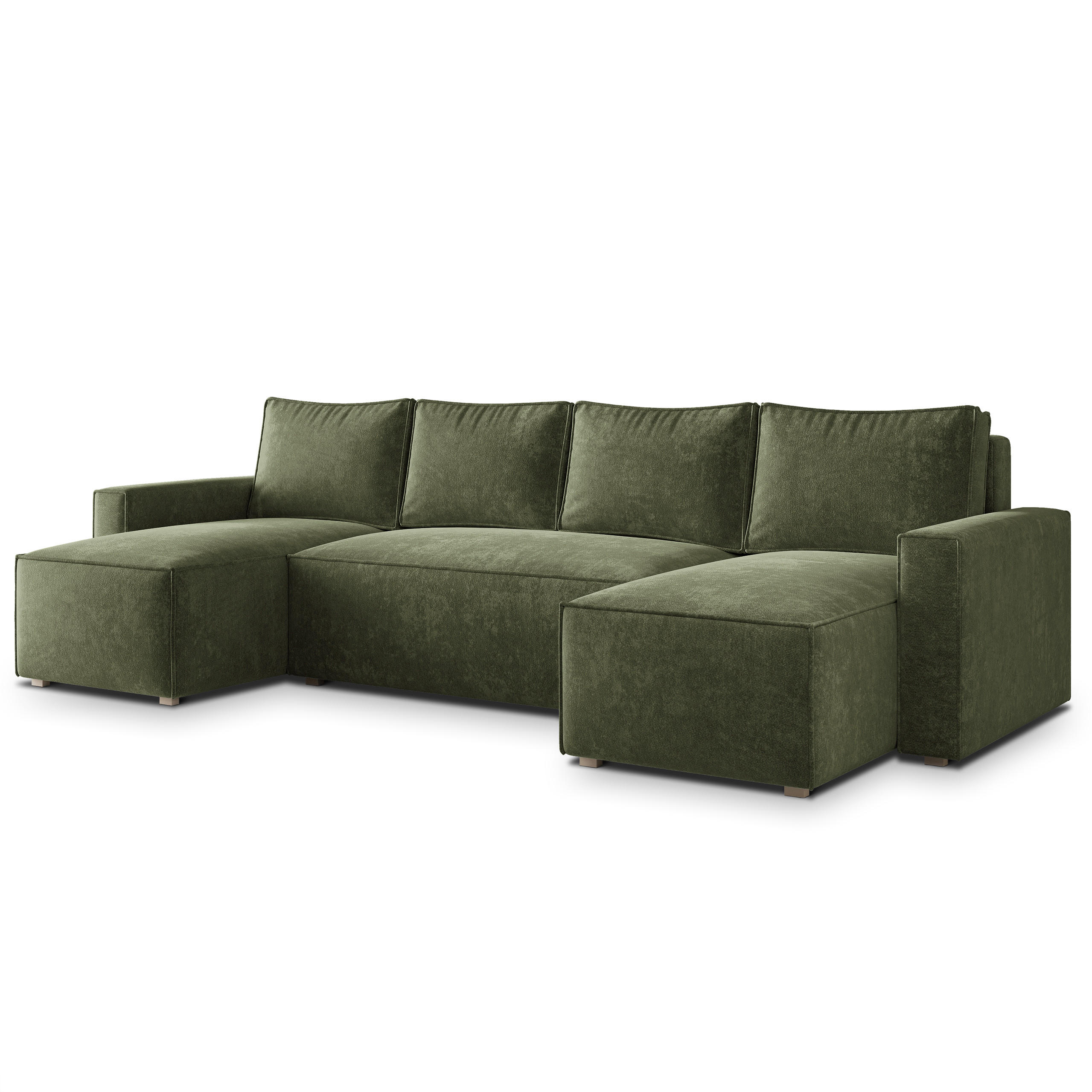 WOHNLANDSCHAFT ASPRA LM Grün Chenille mit Schlaffunktion - Grün, Holz (295/85/140cm) - MASSENO