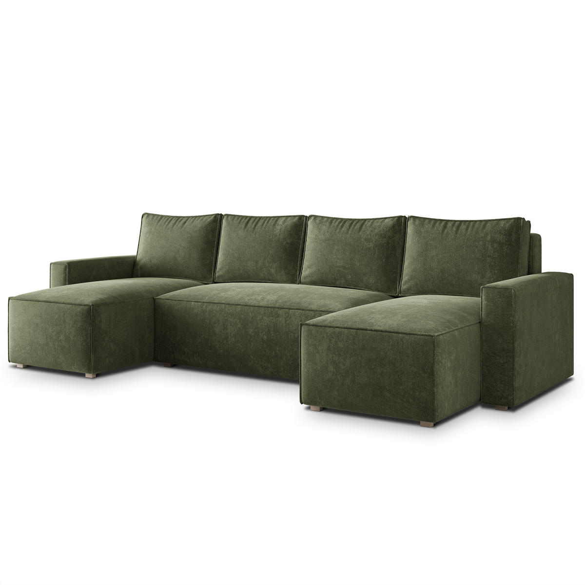 WOHNLANDSCHAFT ASPRA LM Grün Chenille mit Schlaffunktion - Grün, Holz (295/85/140cm) - MASSENO