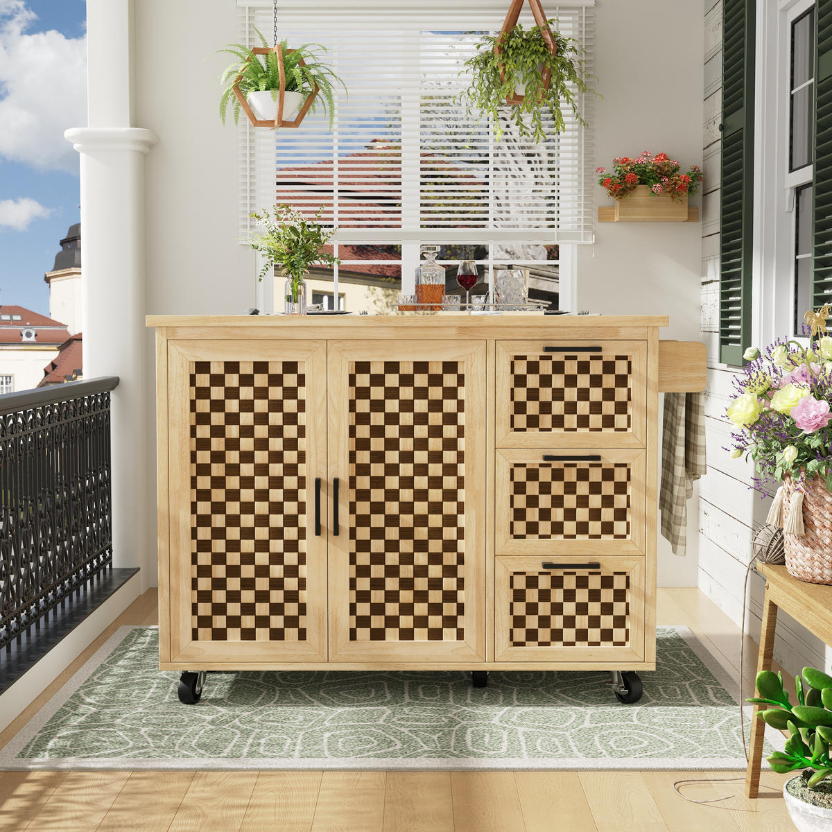 KÜCHENINSEL 120/45-75/92 cm natur mit klappbarer Tischplatte und Rollen - Naturfarben, Holzwerkstoff (120/92/45cm) - OKWISH