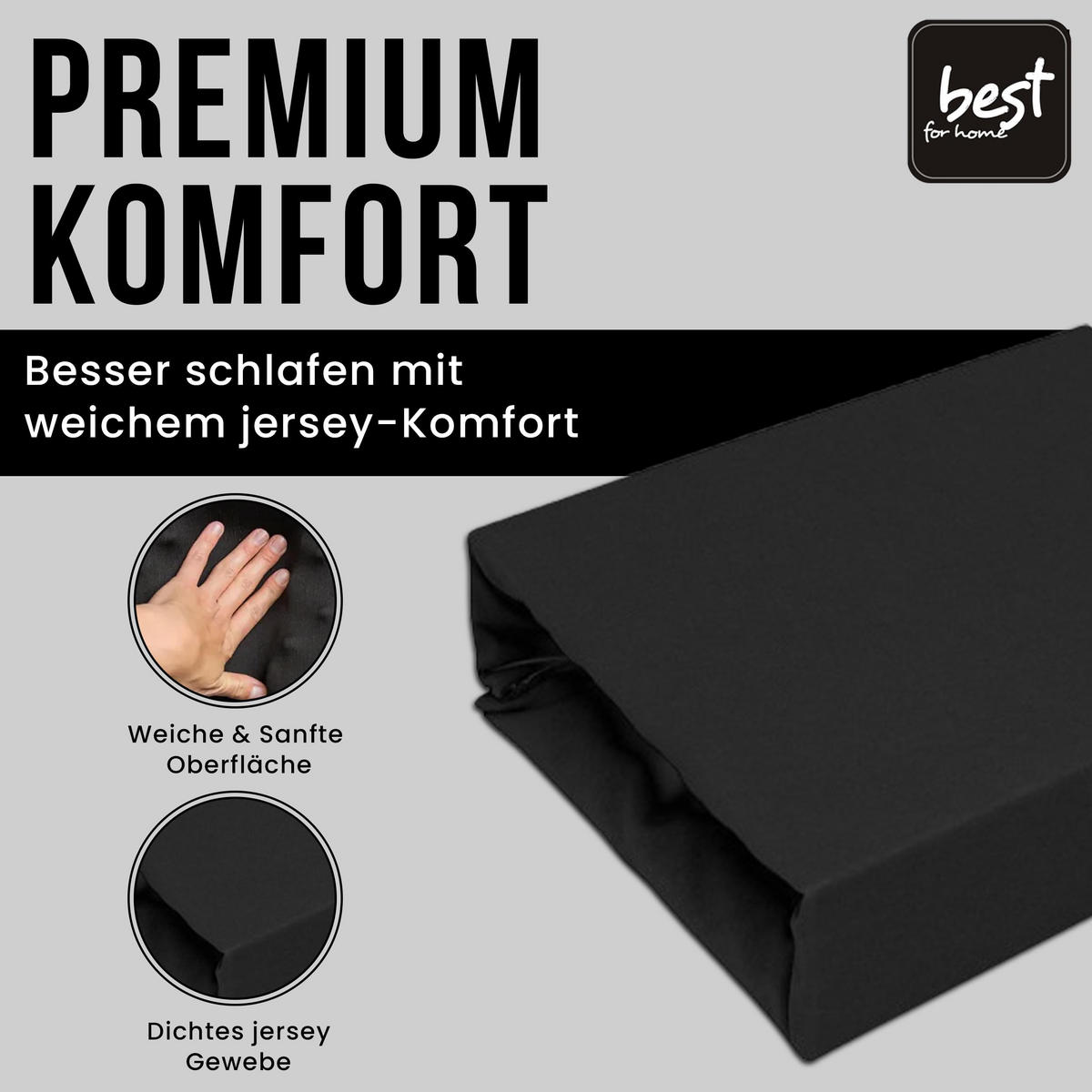 SPANNBETTLAKEN 180/200 cm, Jersey Elastisch 100 % Baumwolle Schwarz - Schwarz, Textil (180/200cm) - Best For Home
