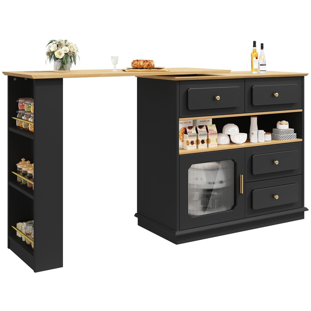 BARTISCH ausziehbarer mit Stauraum Schwarz - Schwarz, Holzwerkstoff/Metall (39/104.5/181cm) - Urban Meuble