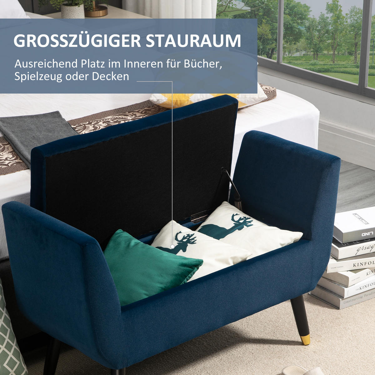 LUXUS Sitzbank, Polsterbank, Blau - Blau, Kunststoff (42/65/107cm) - HOMCOM