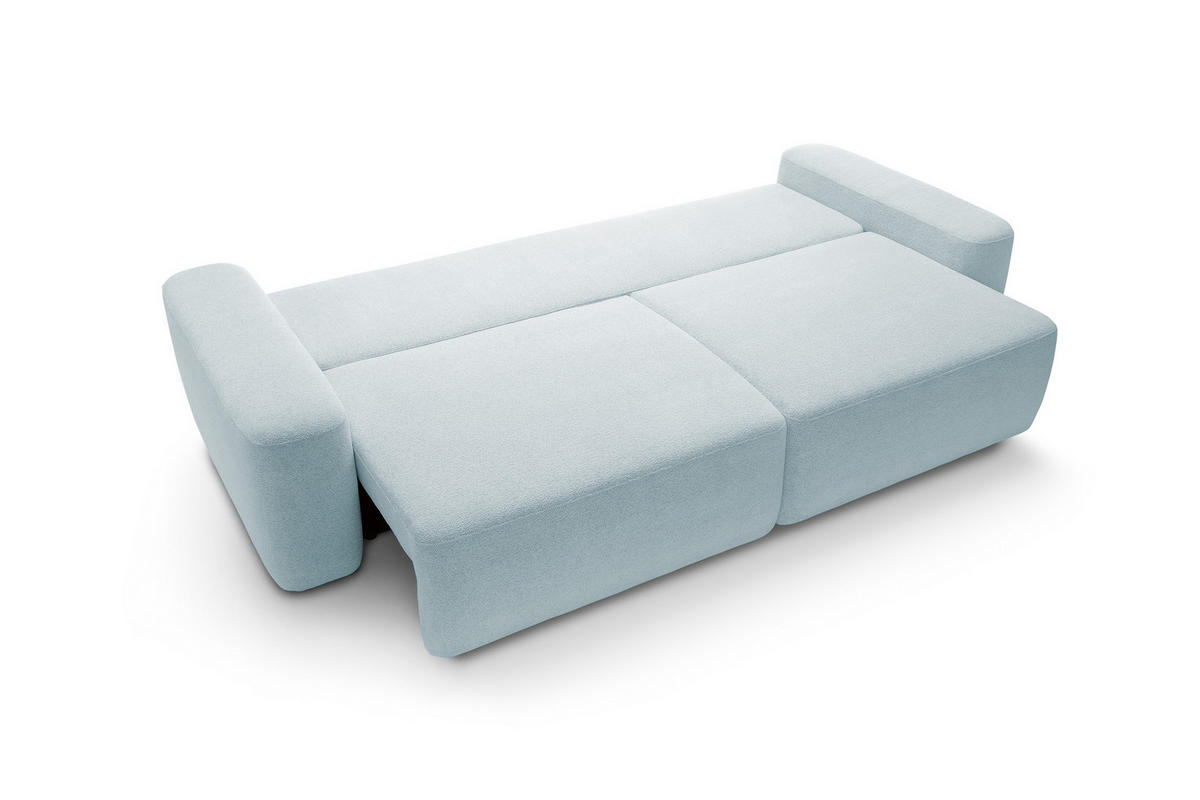 SOFA 4-Sitzer freistehend, Bettzeugcontainer, Polsterung aus PUR-Schaum, Stoff Raven, Schlaffunktion: 120x200 cm, Größe: 257x82x105 cm, Taube - Hellblau, Holz/Textil (257/82/105cm) - DomoHome