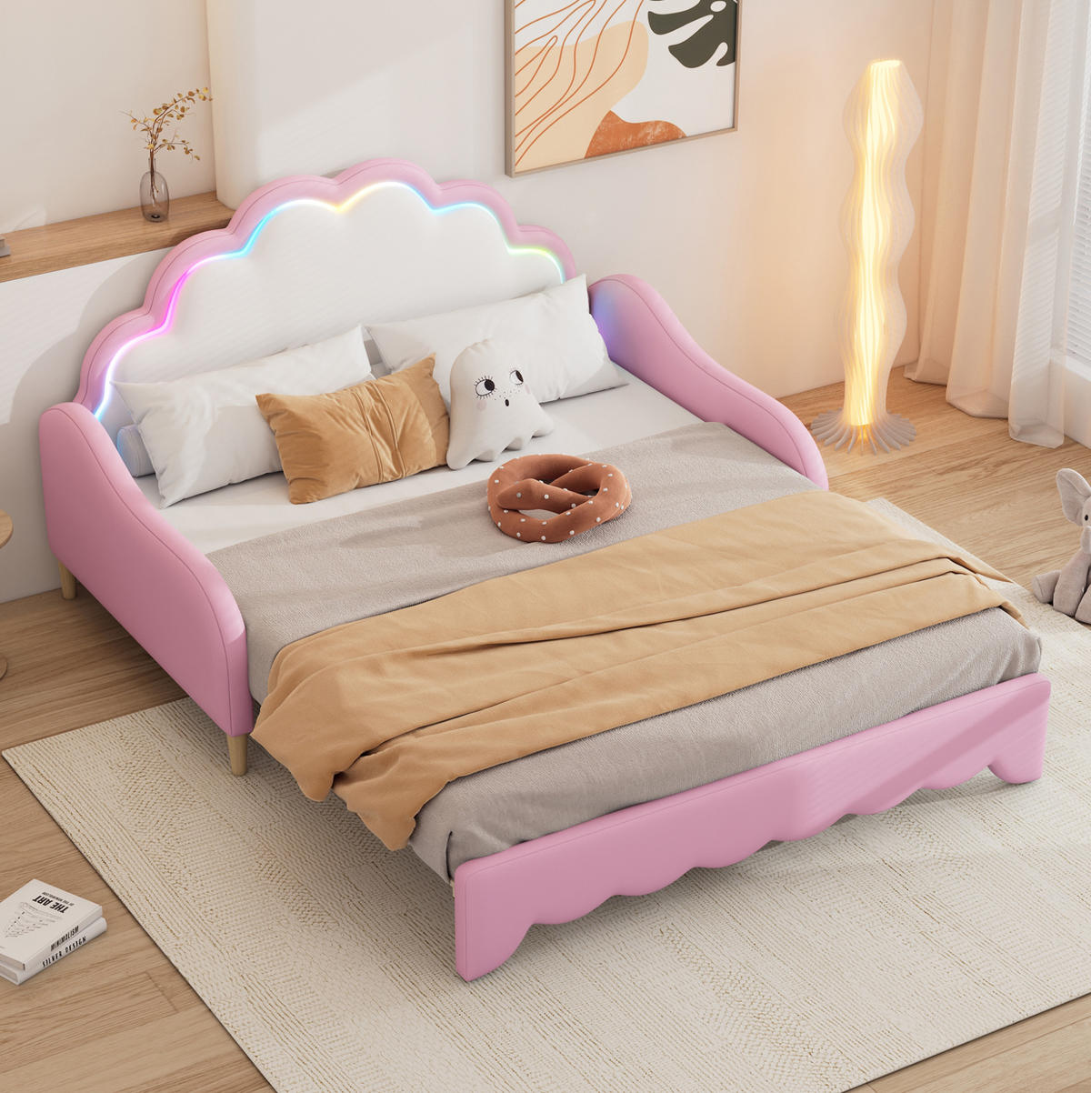 POLSTERBETT 140/200 cm Rosa mit umwandelbarem Design und LED-Beleuchtung - Rosa, Kunststoff (140/200cm) - OKWISH