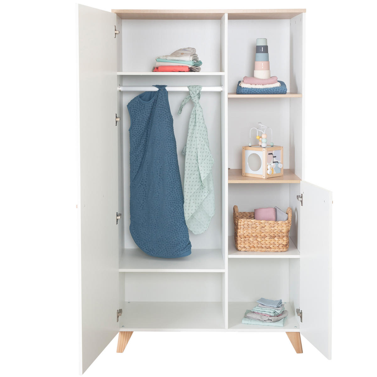 KINDERKLEIDERSCHRANK Leon 2-türig - Honigeiche/Weiß, Holz/Holzwerkstoff (100/180/52cm) - Roba