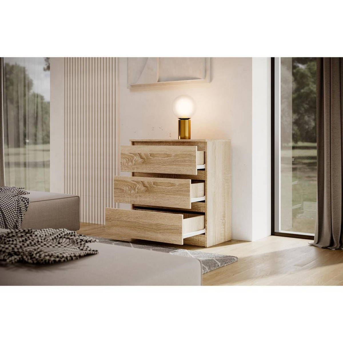 KOMMODE Lemon 70 cm mit drei Schubladen eiche Sonoma - Sonoma Eiche, Holzwerkstoff (70/78.5/39cm) - Beautysofa