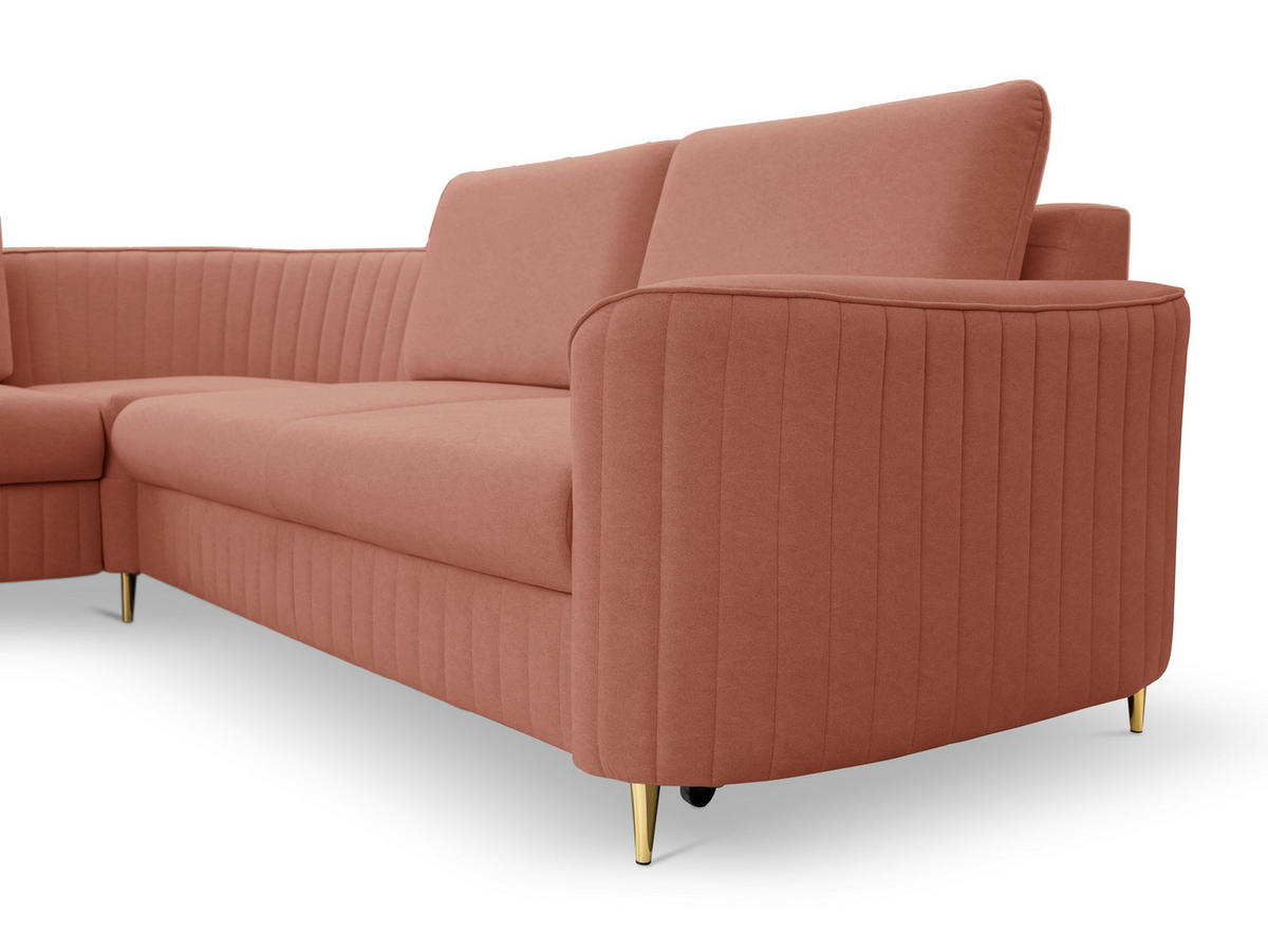ECKSOFA VELA R-S Rosa Velours-Stoff mit Schlaffunktion - Rosa, Holz (251/251cm) - MASSENO