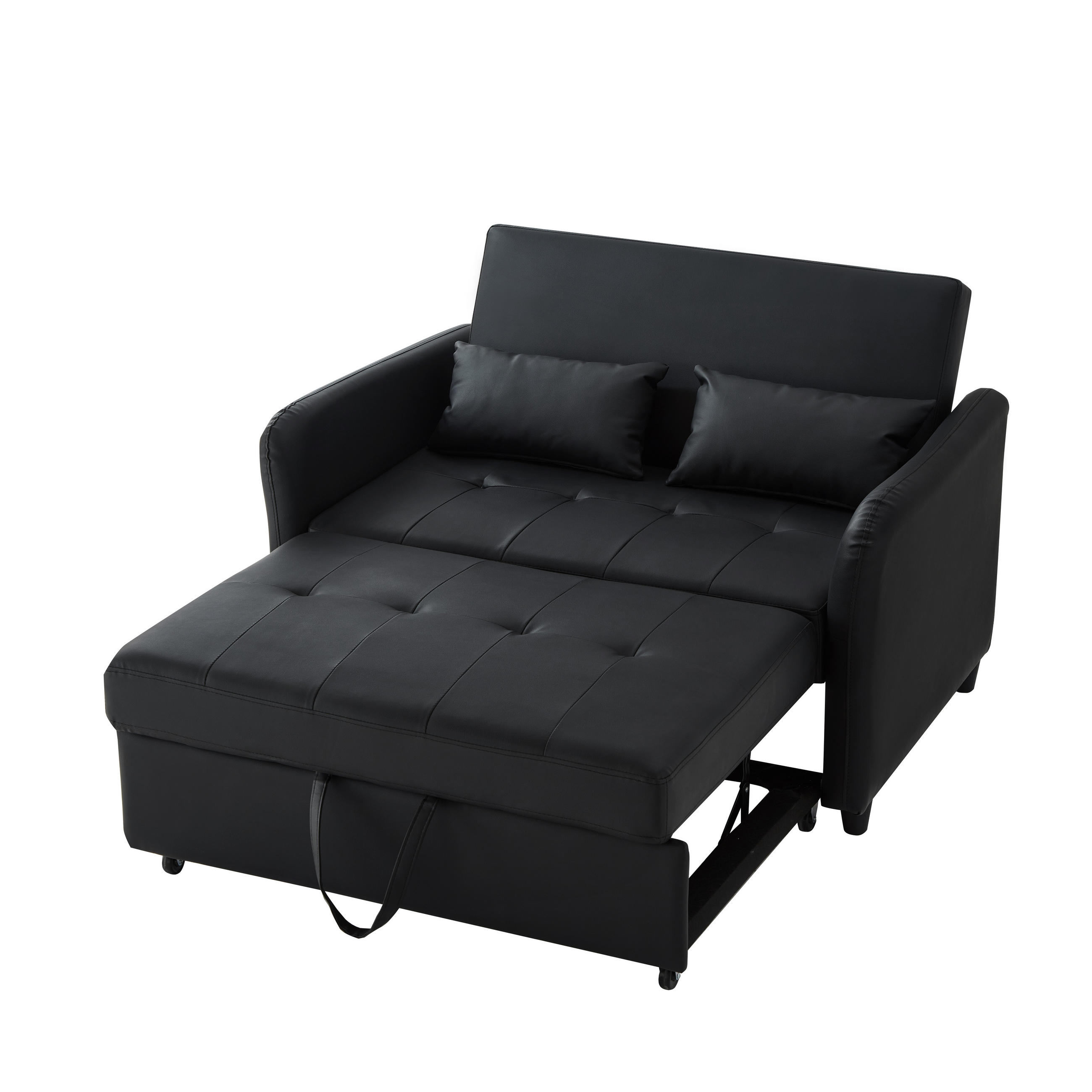 SCHLAFSOFA 2-Sitzer ausziehbar mit PU-Bezug und Rückenlehne - Schwarz, Kunststoff (122/82/83cm)