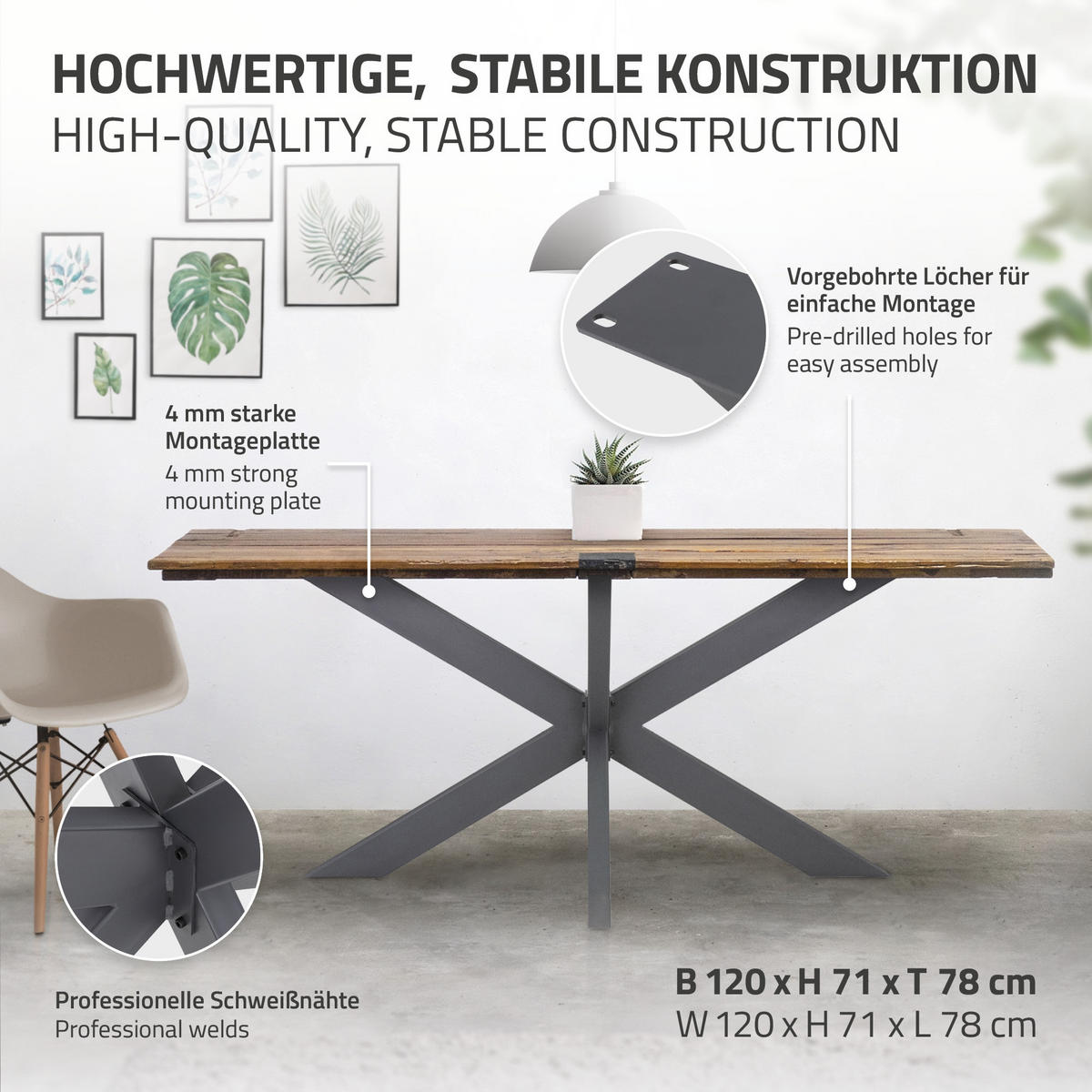 TISCHGESTELL Spider 120 x 78 x 71 cm Anthrazit - Anthrazit, Metall (120/71/78cm) - ML-DESIGN