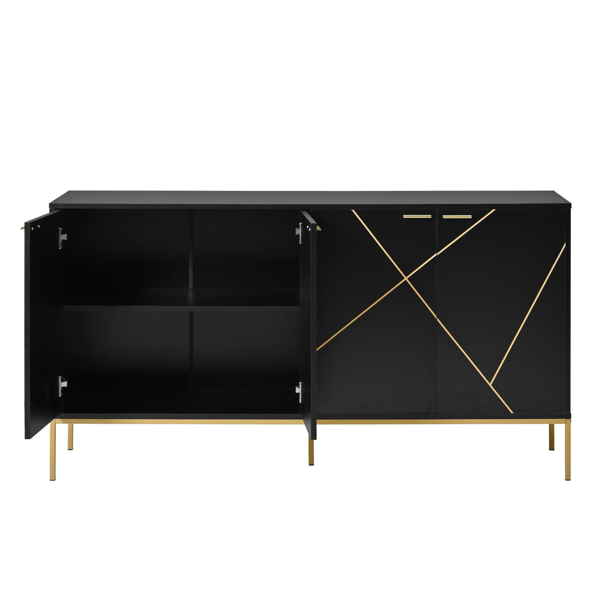 SIDEBOARD mit goldenen geometrischen Mustern - Schwarz, Holzwerkstoff/Metall (40/80/150cm) - Urban Meuble