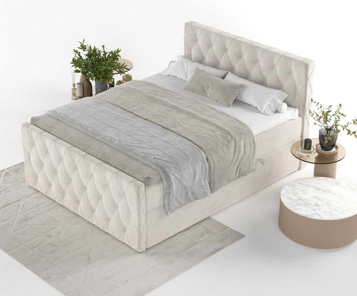BOXBETT Signature Hellbeige 200/200 cm im Samtstoff - Hellgrau/Schwarz, Holz/Holzwerkstoff (200/200cm) - Maison de Reve