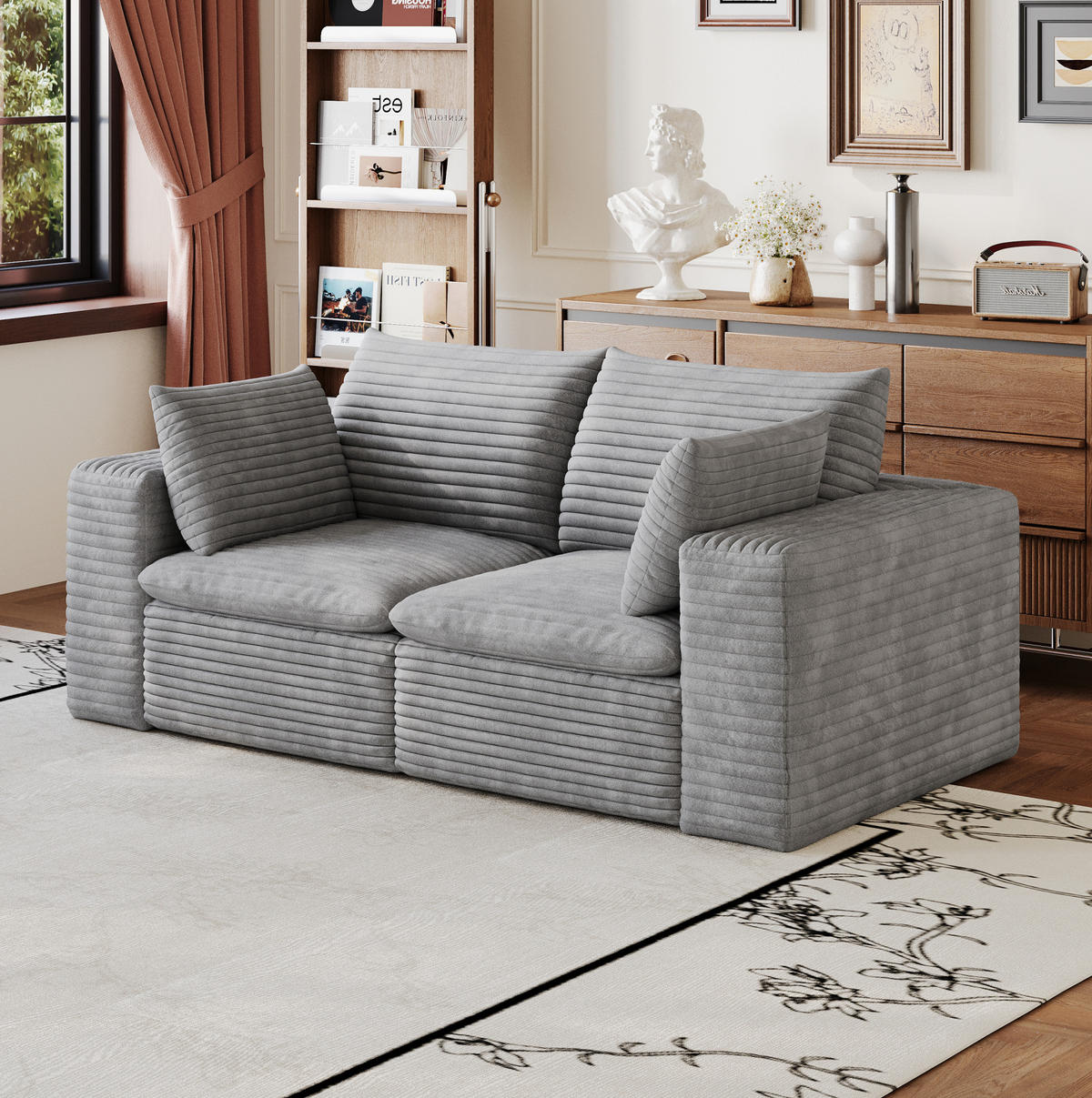 2-SITZER-SOFA aus Stoff 180 cm Grau ohne Montage mit abnehmbarer Polsterung und Schaumstoffkern - Grau, Textil (180/60/90cm) - Modfu