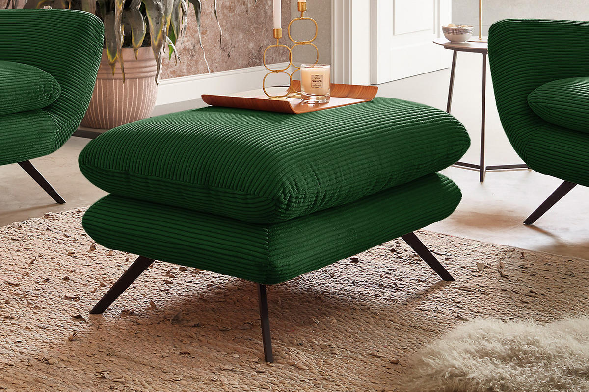 SESSEL CHARME Smaragdgrün Cord - Smaragdgrün/Schwarz, Textil/Metall (100/106/95cm) - KAWOLA