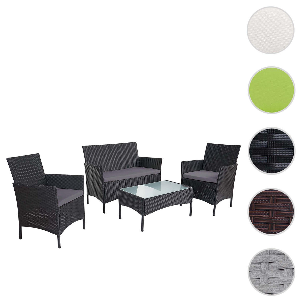 POLY-RATTAN GARTEN-GARNITUR Anthrazit - Anthrazit, Kunststoff - MCW